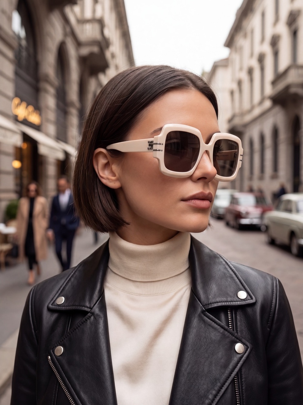 Steve Madden Cream Retro Rectangular Sunglasses